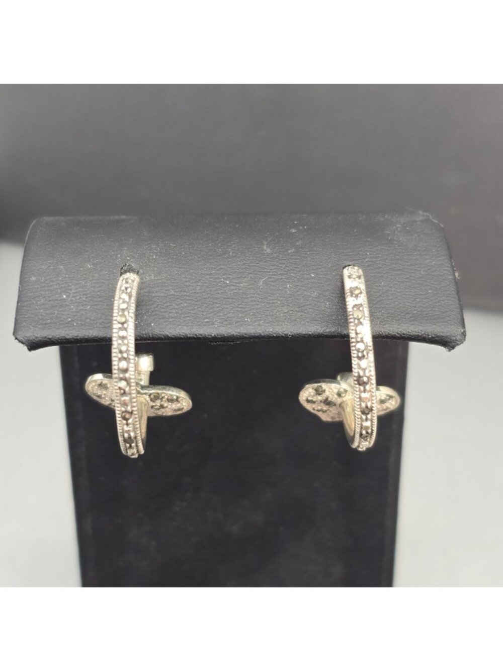 Sterling Silver Marcasite Heart Hoop Earrings Removable Charms 2 In 1 Style - Picture 9 of 13